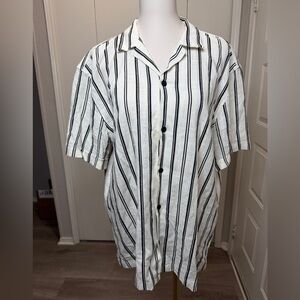 Zara Men's Casual Black and White Striped Shirt